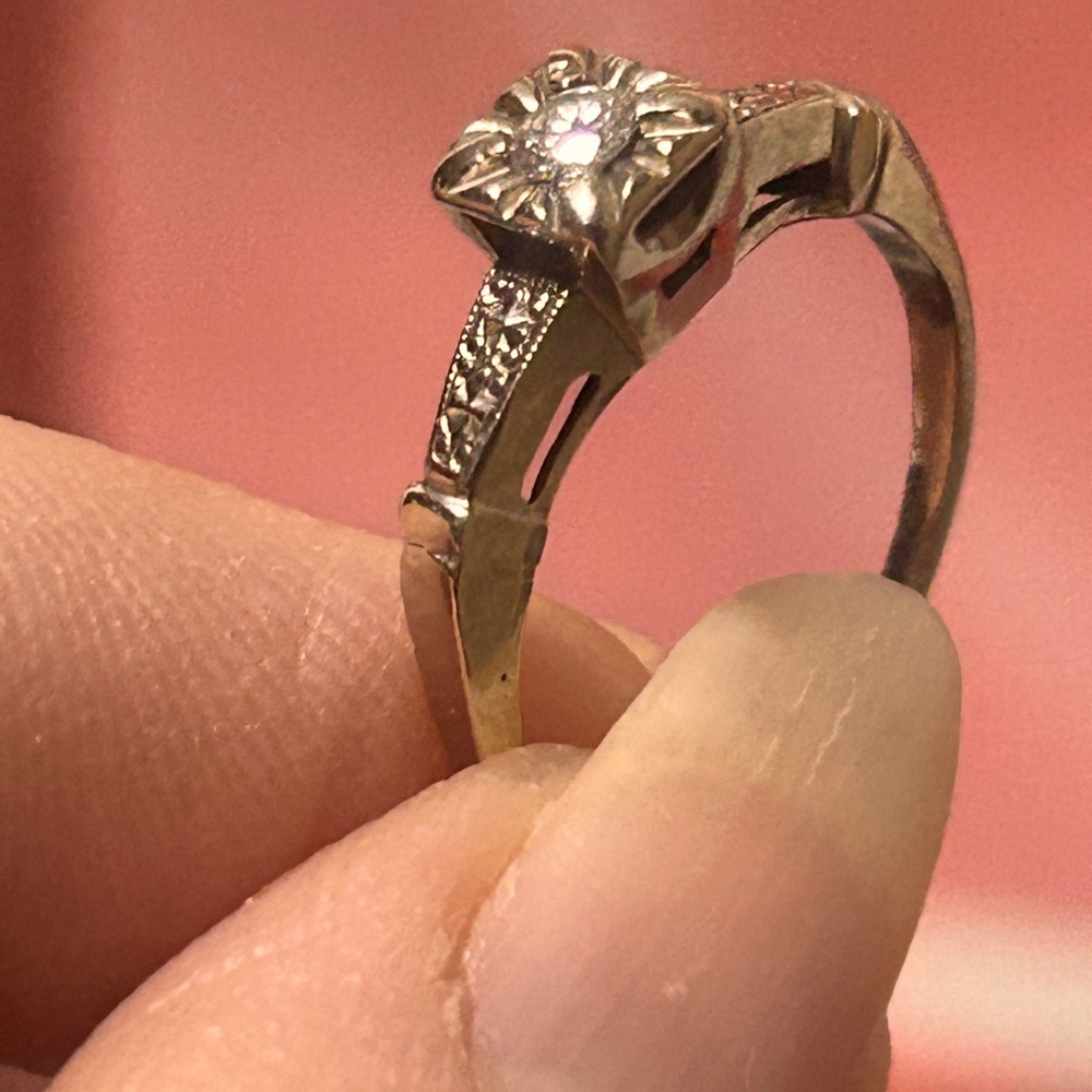 DIAMOND RING 14K VINTAGE ART DECO WHITE GOLD, ENGAGEMENT RING 5.5, 2.1 GRMS